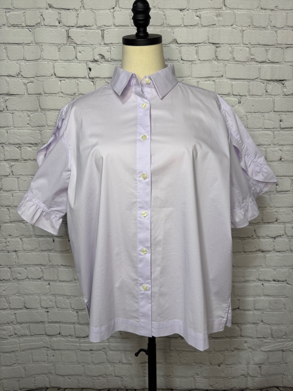 Relaxed Light Lavender Button-Down Ruffle Sleeve Shirt